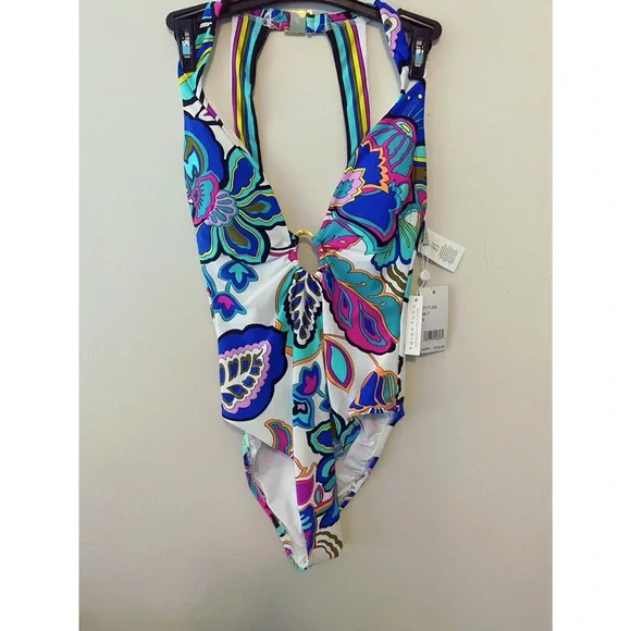 Trina Turk Mandalay Floral Plunge One Piece Swimsuit Size 6 NWT - Picture 3 of 6